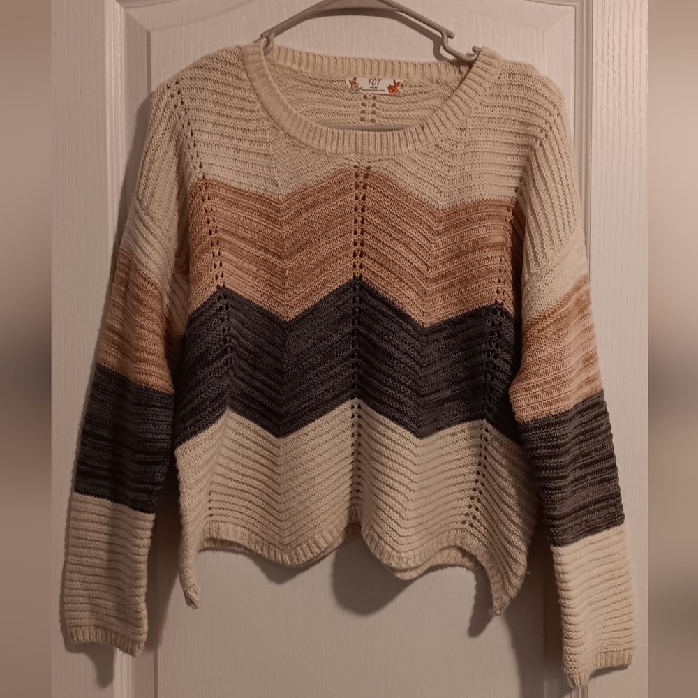 FCT Chevron Knit Sweater - Cream, Pink, Gray